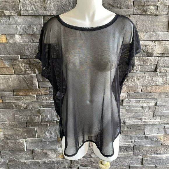 The Line Up Vista Mesh Top Overlay Black Sheer Dance Top Size Large - Picture 2 of 5